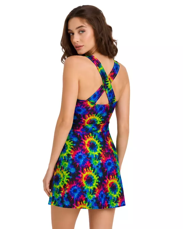 Women's Tie-Dye V-Neck Swim Dress