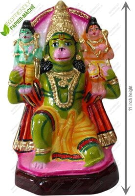 UNIKK Hanuman Carrying Ram and Lakshman 27 cm Height Made of Eco Friendly Paper Mache