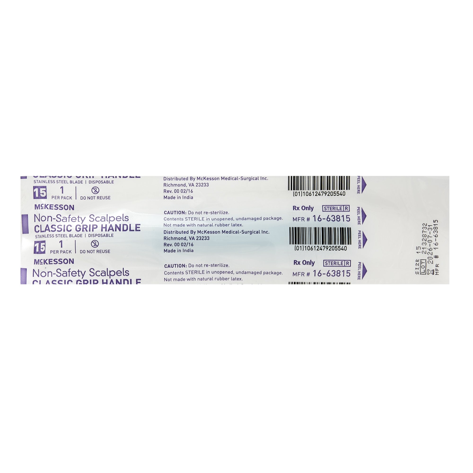 McKesson No. 15 Sterile Disposable Scalpel, Classic Grip Handle