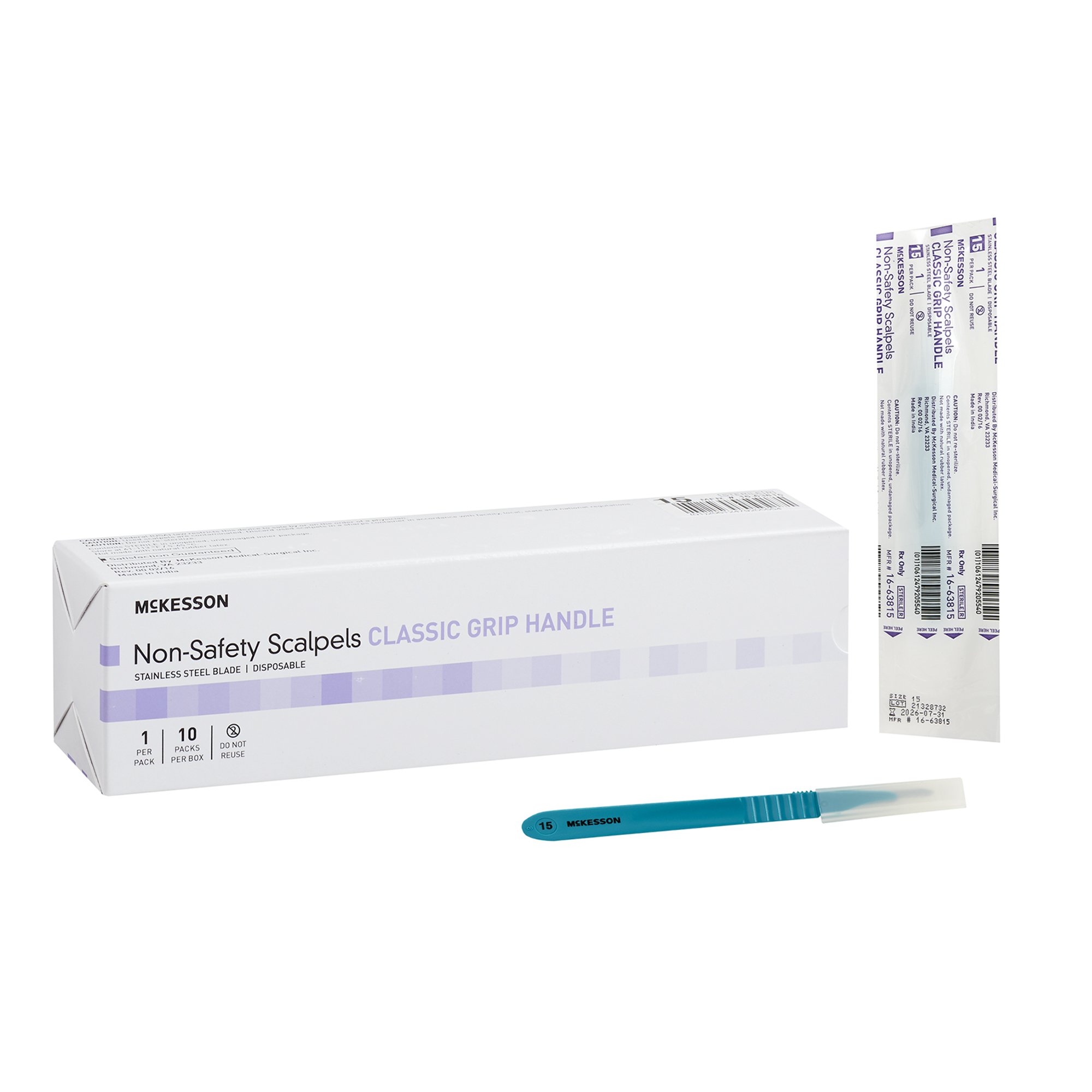 McKesson No. 15 Sterile Disposable Scalpel, Classic Grip Handle 