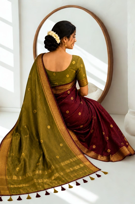Maheswari Silk Cotton Red With Green