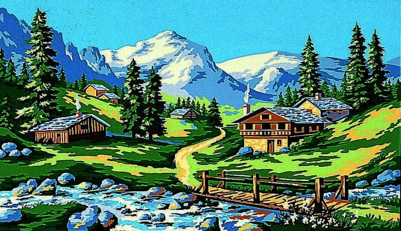 Il Torrente - Tela per ricamo a mezzopunto Il Torrente - Tela per ricamo a mezzopunto