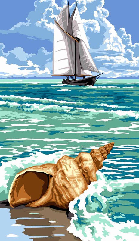 Tela Ricamo Mezzopunto Conchiglia Marina con Veliero Tela Ricamo Mezzopunto Conchiglia Marina con Veliero