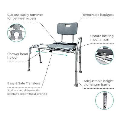 1030 Sliding Bath Transfer Bench with Backrest