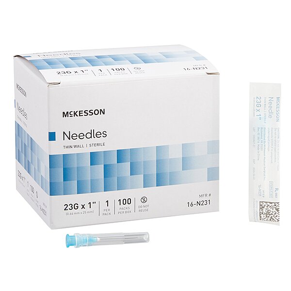 McKesson® Hypodermic Needle 23 Gauge 1 Inch Thin Wall Without Safety