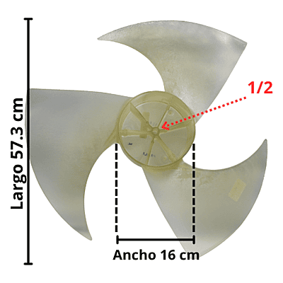 Aspa Condensador para Minisplit Mirage Largo 57.3 cm Ancho 16 cm Flecha 1/2 3 Hojas - 10335013