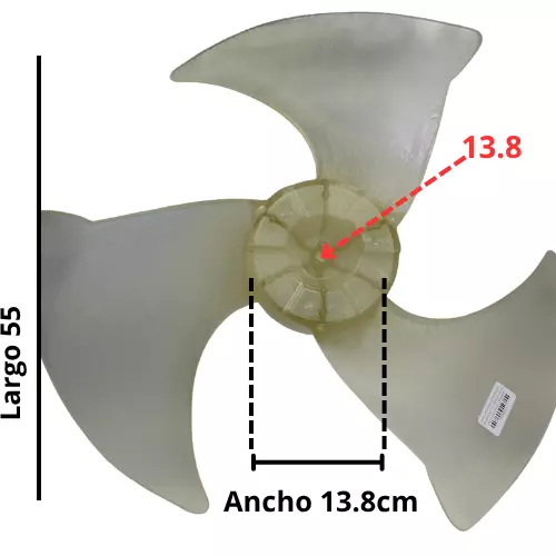 Aspa Condensador para Minisplit Mirage Largo 55 cm Ancho 13.8 cm Flecha 1/2, 3 Hojas - 10335014