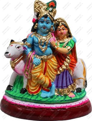 UNIKK Radha Krishna with Cow Golu Doll Show Piece Made of Eco Friendly Paper Mache Multi Colour UNIKK Radha Krishna with Cow Golu Doll Show Piece Made of Eco Friendly Paper Mache Multi Colour