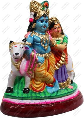 UNIKK Radha Krishna with Cow Golu Doll Show Piece Made of Eco Friendly Paper Mache Multi Colour UNIKK Radha Krishna with Cow Golu Doll Show Piece Made of Eco Friendly Paper Mache Multi Colour
