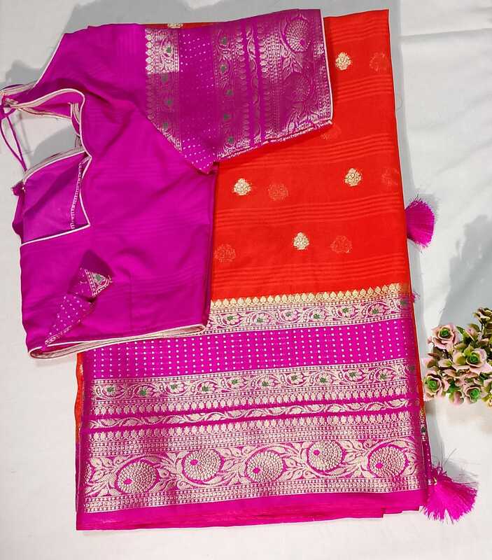 J190 : Ready To Ship Beautiful Banarasi Warm Silk Saree With Stitched Blouse J190 : Ready To Ship Beautiful Banarasi Warm Silk Saree With Stitched Blouse