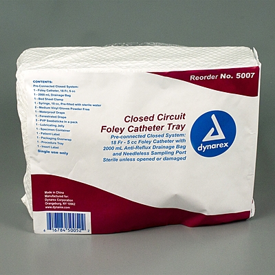 Dynarex® Indwelling Closed System Catheter Tray, Foley, 5 cc Balloon