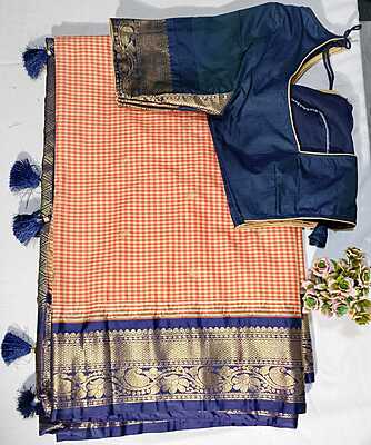 J209: Ready To Ship Beautiful Semi Gadwal  Saree With Stitched Blouse