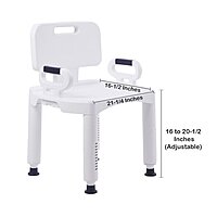 McKesson Bath Bench, Plastic Frame, Removable Arms, Removable Backrest, 21-1/4 Inch Seat Width, 350 lb Capacity,