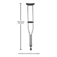 McKesson Underarm Crutches, Adult, 5 Ft 2 In to 5 Ft 10 In User Height, Aluminum Frame, 350 lb Capacity, Pair 