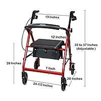 McKesson 4 Wheel Rollator, Red, Aluminum Frame, Adjustable Height, 350 lb Capacity, (EA/1)