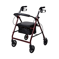 McKesson 4 Wheel Rollator, Red, Folding Aluminum Frame, Adjustable Height, 300 lb Capacity, (EA/1)