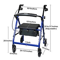 McKesson 4 Wheel Rollator, Blue, Folding Aluminum Frame, Adjustable Height, 300 lb Capacity, (EA/1)