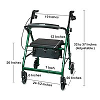 McKesson 4 Wheel Rollator, Green, Folding Aluminum Frame, Adjustable Height, 300 lb Capacity, (EA/1)