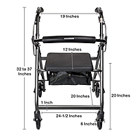 McKesson 4 Wheel Rollator, Silver, Folding Aluminum Frame, Adjustable Height, 300 lb Capacity,(EA/1)