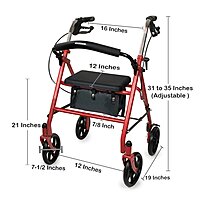 McKesson 4 Wheel Rollator, Red, Folding Steel Frame, Adjustable Height, 300 lb Capacity, (EA/1)