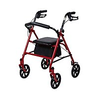 McKesson 4 Wheel Rollator, Red, Folding Steel Frame, Adjustable Height, 300 lb Capacity, (EA/1)