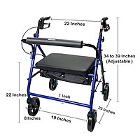 McKesson Bariatric 4 Wheel Rollator, Blue, Heavy Duty Folding Steel Frame, Adjustable Height, 400 lb Capacity, (EA/1)