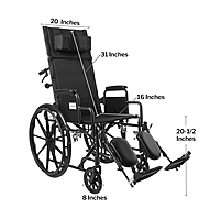 McKesson Reclining Wheelchair, 20 Inch Seat, Desk Length Arms, Swing-Away Elevating Legrests, 350 lb Capacity, (EA/1)