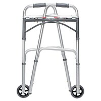 McKesson Dual Release Folding Walker with Wheels, Adjustable Height 32 to 39 Inch, Aluminum Frame, 350 lb Capacity