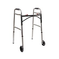 McKesson Dual Release Folding Walker with Wheels, Adjustable Height 32 to 39 Inch, Aluminum Frame, 350 lb Capacity