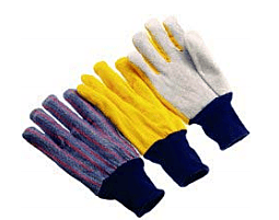 Yellow canvas back, lined palm, blue knit wrist, ladies
