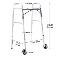 McKesson Dual Release Folding Walker with Wheels, Adjustable Height 32 to 39 Inch, Aluminum Frame, 350 lb Capacity, (EA/1)