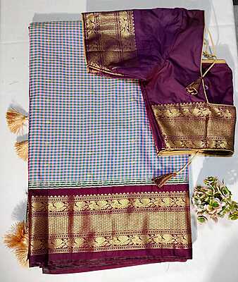 J211: Ready To Ship Beautiful  Semi Gadwal  Saree With Stitched Blouse