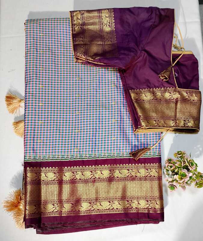 J211: Ready To Ship Beautiful Semi Gadwal Saree With Stitched Blouse J211: Ready To Ship Beautiful Semi Gadwal Saree With Stitched Blouse