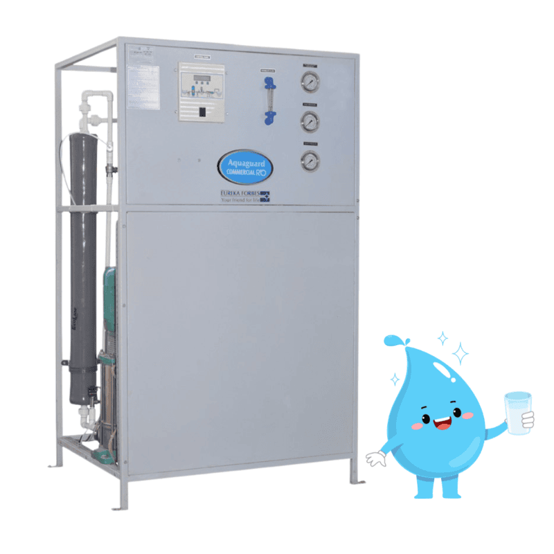 The sturdy, stainless steel frame and piping of the Aquaguard RO Plant 250 LPH.