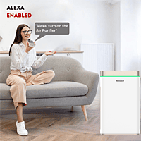 Person using "Honeywell Air Touch" app on their smartphone to control the Honeywell Air Touch U2.