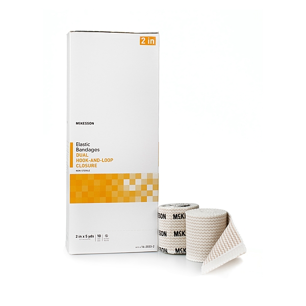 McKesson Elastic Bandage – 2 Inch × 5 Yard, Double Hook & Loop Closure, Tan, Non-Sterile