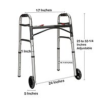 McKesson Dual Release Folding Walker with Wheels, Adjustable Height 25 to 32-1/4 Inch, Aluminum Frame, 350 lb Capacity