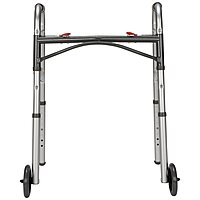 McKesson Dual Release Folding Walker with Wheels, Adjustable Height 25 to 32-1/4 Inch, Aluminum Frame, 350 lb Capacity