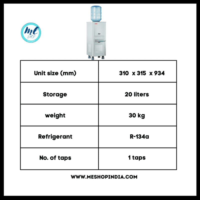 Stainless steel Usha SS2020BG cooler for bottled water.