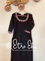 Party Wear Designer Salwar Set-Black Khadi with Multicolored Chinnon Dupatta/Silk and Cut Bead Embroidered