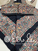 Bhagalpuri Black Tussar Silk- Desi Handwoven Tussar Silk- Madhubani Hand Painted Saree with Stitched Blouse