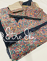 Bhagalpuri Black Tussar Silk- Desi Handwoven Tussar Silk- Madhubani Hand Painted Saree with Stitched Blouse