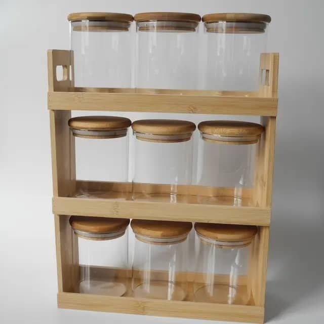 10PIECES 3LAYERS AIRTIGHT SPICE STORAGE WITH BAMBOO RACK