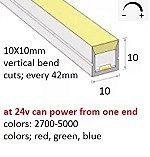 Neon-Flex 1010, 24VDC, 6 watts/meter, 60LM/W, Dimmable, Cuts 50mm, Top Bend-30Mt/100Ft, 3000K