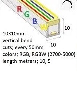 Neon-Flex 1010, RGBW-UL, 24VDC, 12 Watts/meter, 60LM/W, Dimmable, Cuts 50mm, Top Bend, Flat Top, 3000K-10mt/33ft,