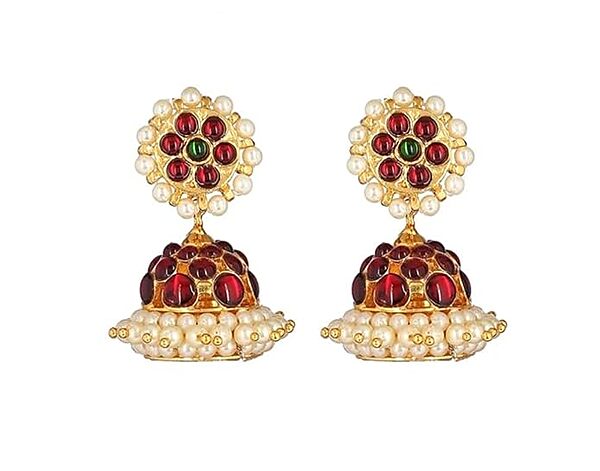 Temple Jewellery - Artififcial Kempstones Jhumkas | Jhimiki Earrings
