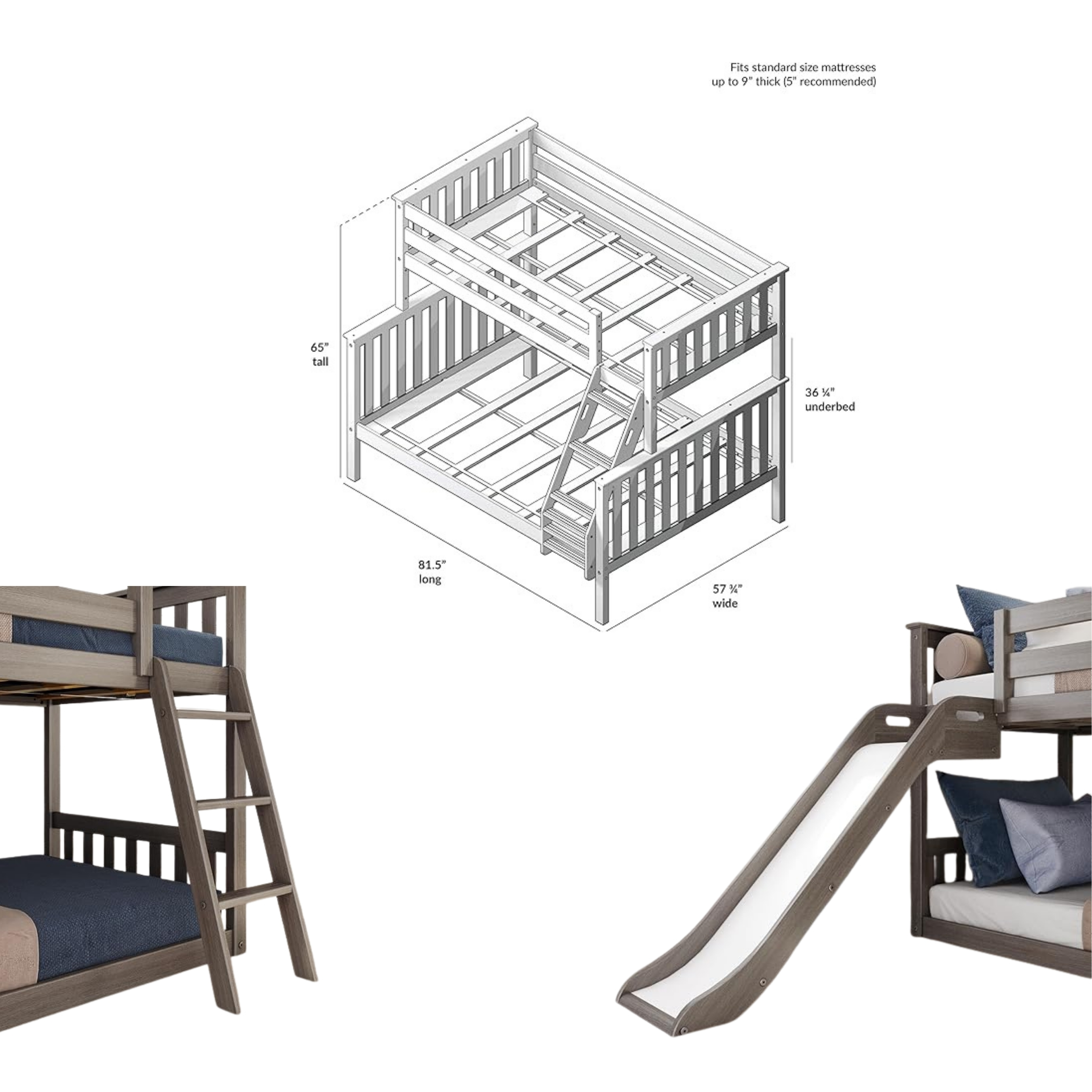 blonde bunk bed with slide and ladder