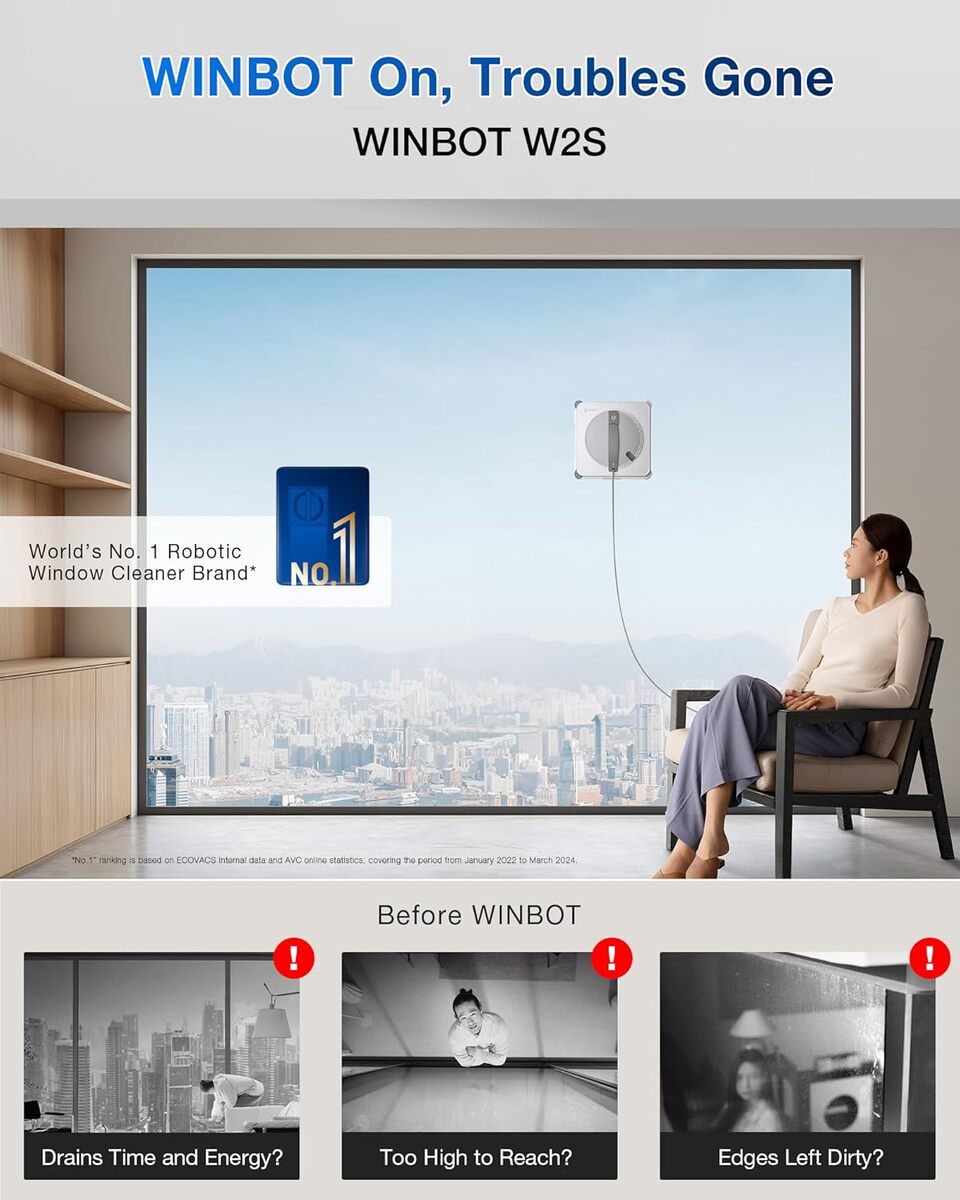 Ecovacs WINBOT W2 Smart Window Cleaner + Original Accessories – BUNDLE DEAL