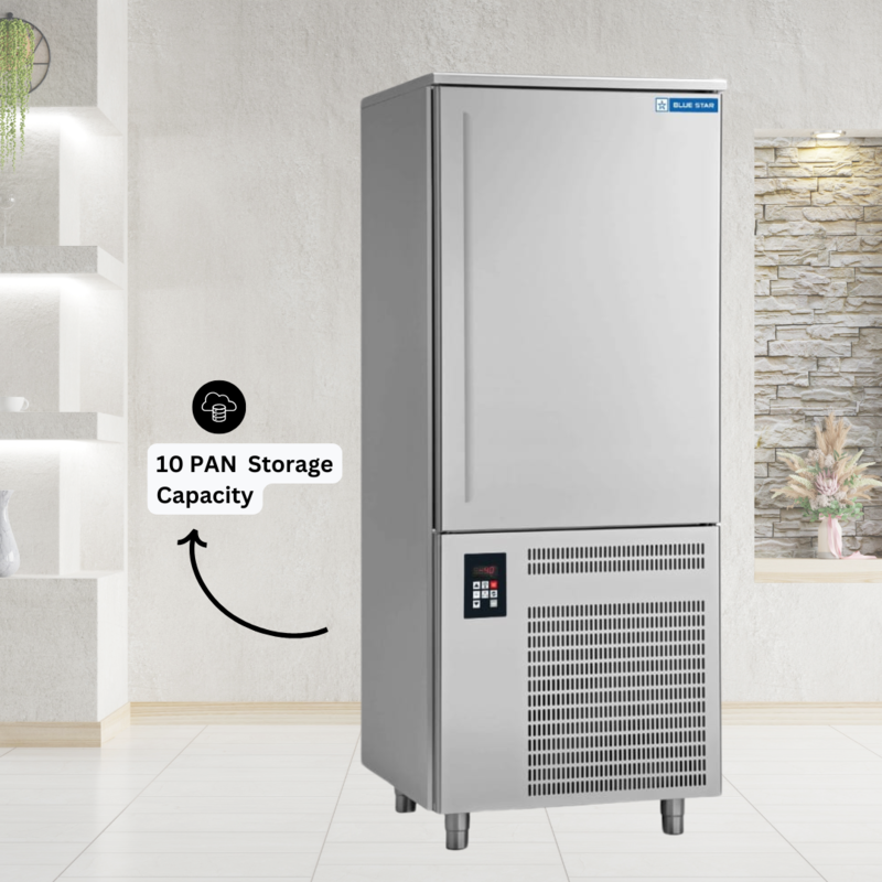 Close-up of the digital control panel on a Blue Star BF10G Blast Freezer.