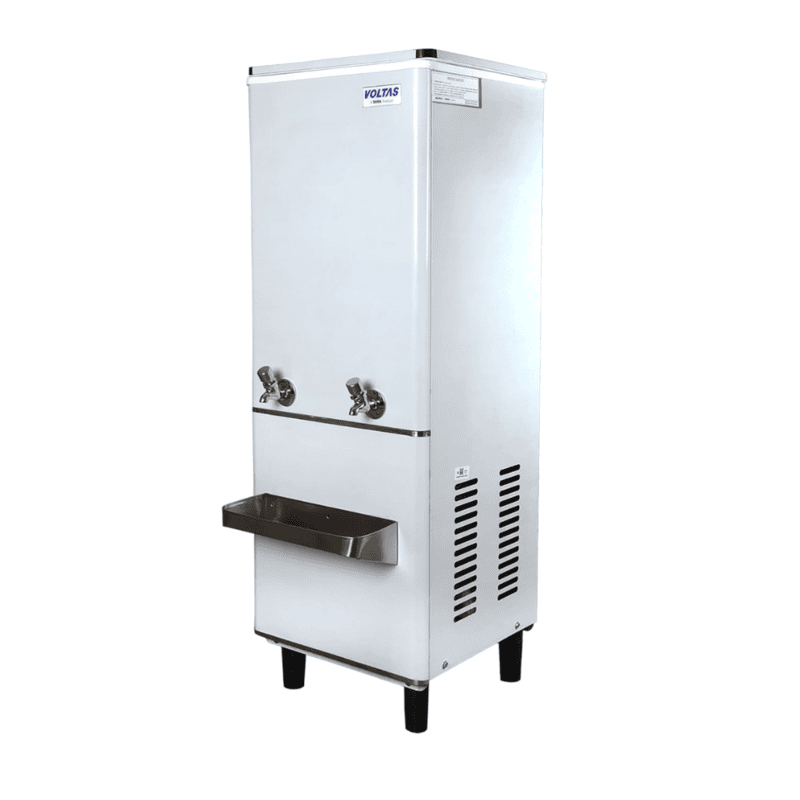 Close-up of the push-button taps on the Voltas water cooler.